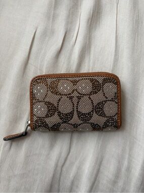 COACH Small Crystal Zip Around Card Case in Signature Jacquard